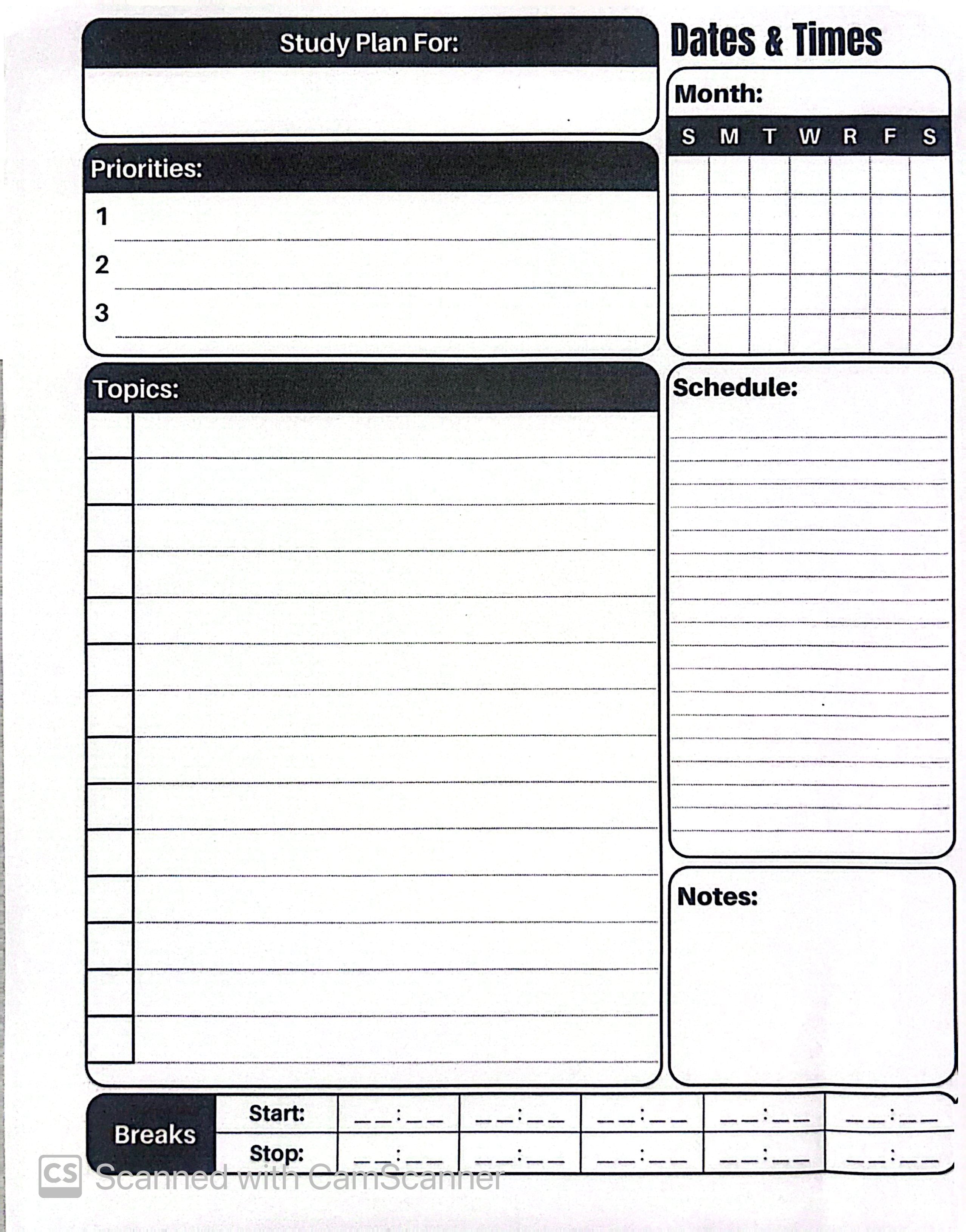 Study Break Planner