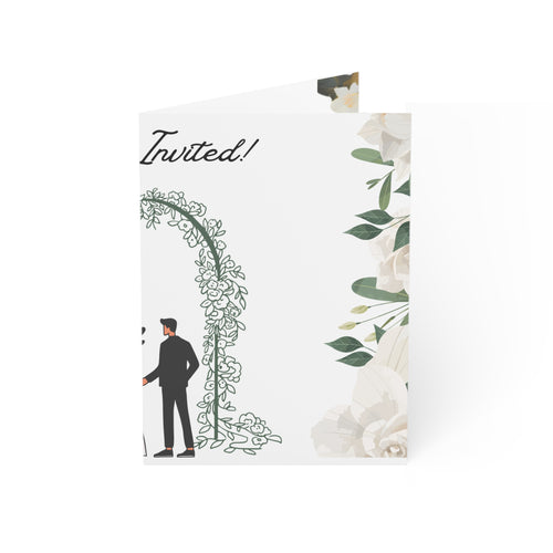 Wedding Invitation Greeting Cards – "You're Invited" Floral Bride & Groom Card (1/10/30/50 pcs)