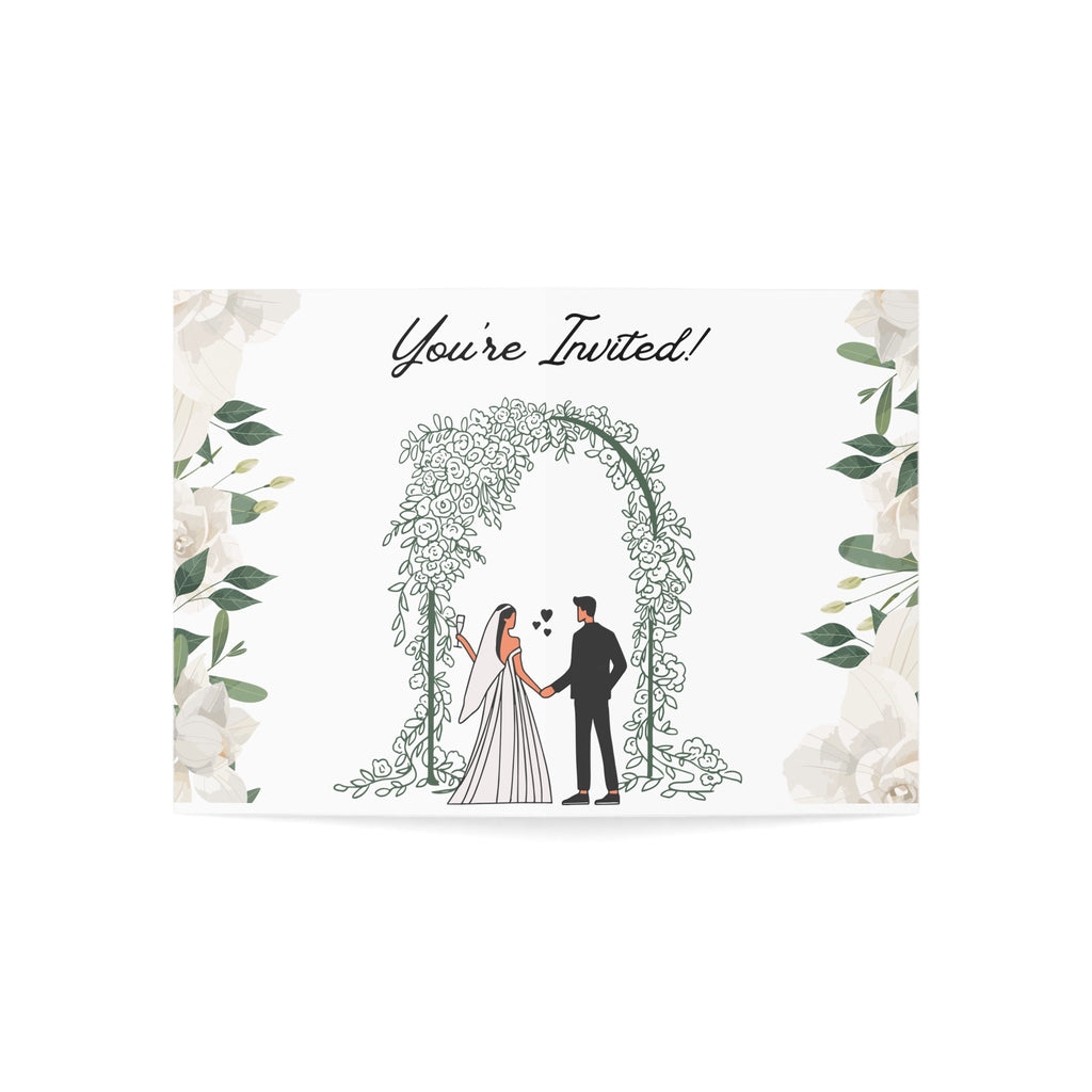 Wedding Invitation Greeting Cards – "You're Invited" Floral Bride & Groom Card (1/10/30/50 pcs)